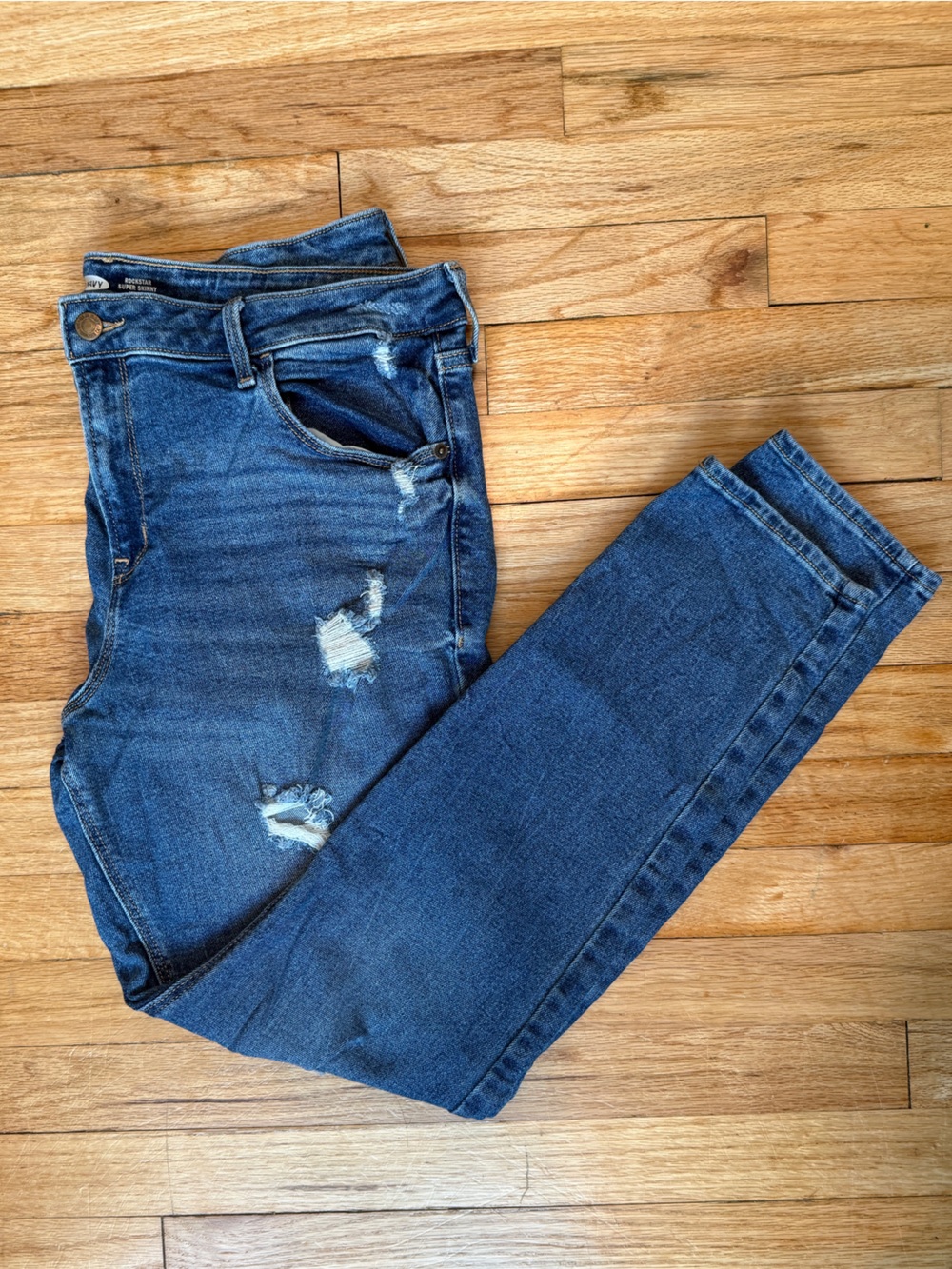 Old Navy Medium Wash Rockstar Super Skinny Mid Rise Distressed Jeans